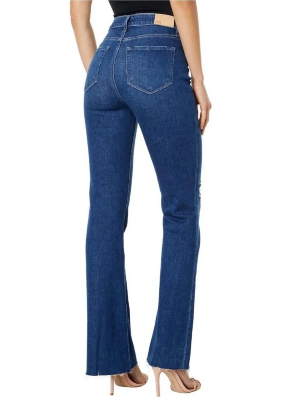 PAIGE High Rise Laurel Canyon Raw Hem Flare Jeans Freesia Destructed